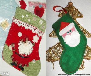 yapboz Noel çorap Noel Baba ile dekore edilmiştir.